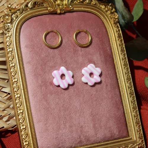 créoles rayées rose et blanc