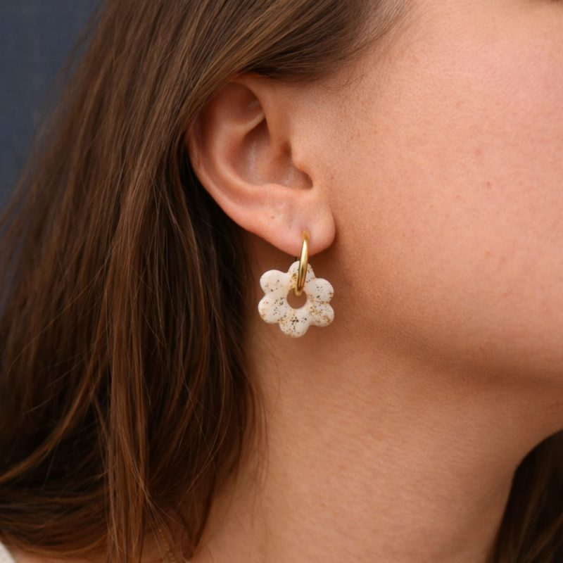 Créoles interchangeables blanches et or