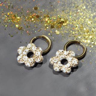 Créoles interchangeables fleur blanche or