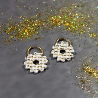 Créoles interchangeables grande fleur damier