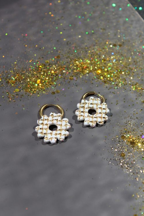 Créoles interchangeables grande fleur damier – Image 2