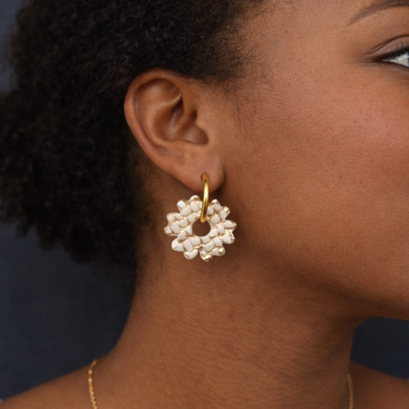 Créoles interchangeables grande fleur damier