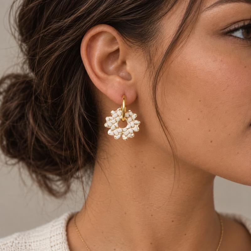 Créoles interchangeables grande fleur damier
