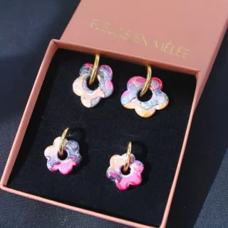 Créoles interchangeables mini fleurs céramique