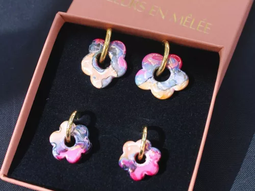 Bijoux céramique – créoles interchangeables – mini fleurs