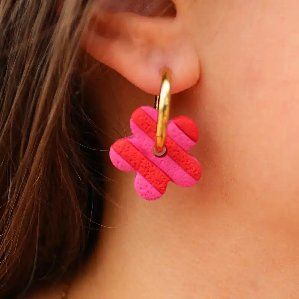 Pampilles rayées roses rouges