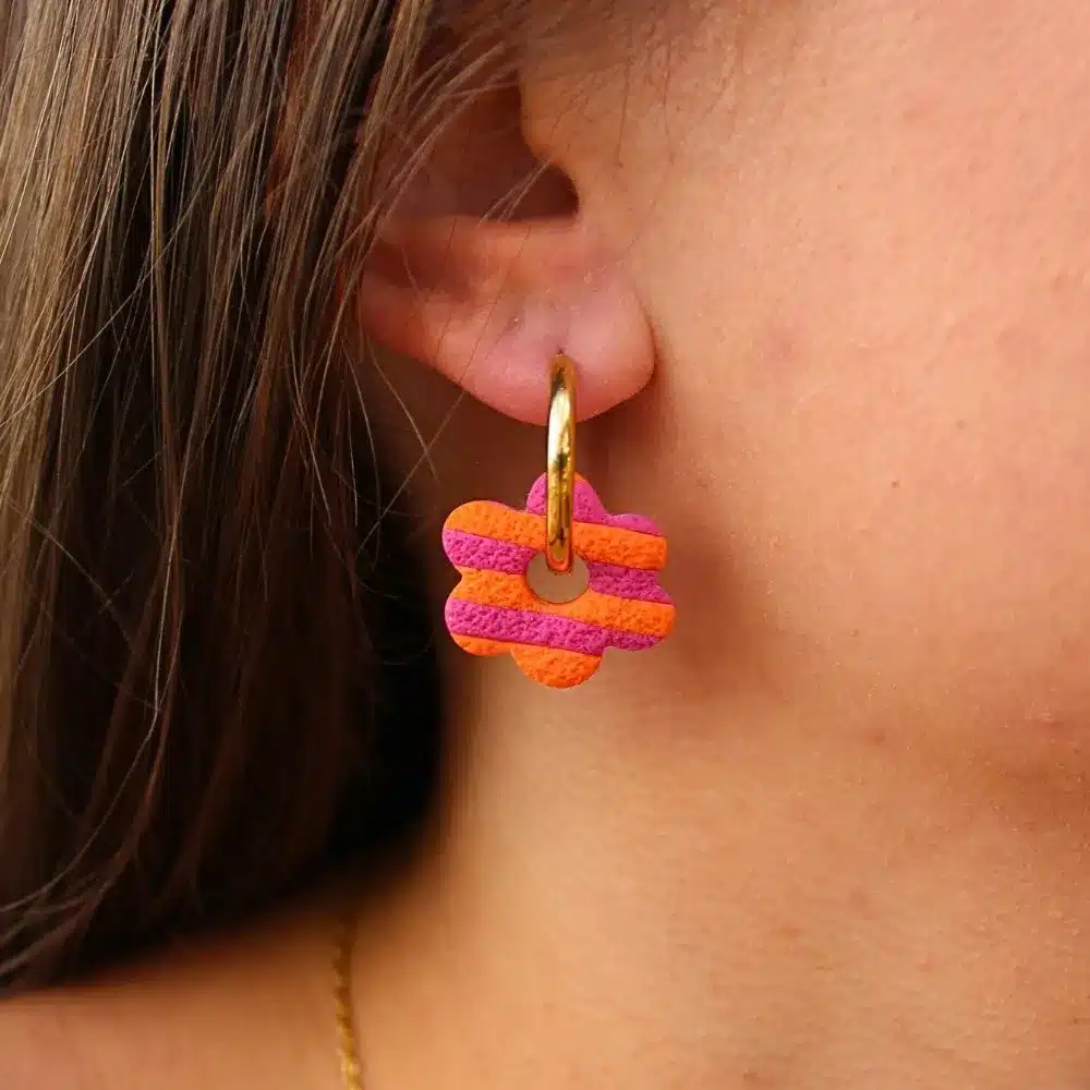 Pampilles rayées oranges et roses