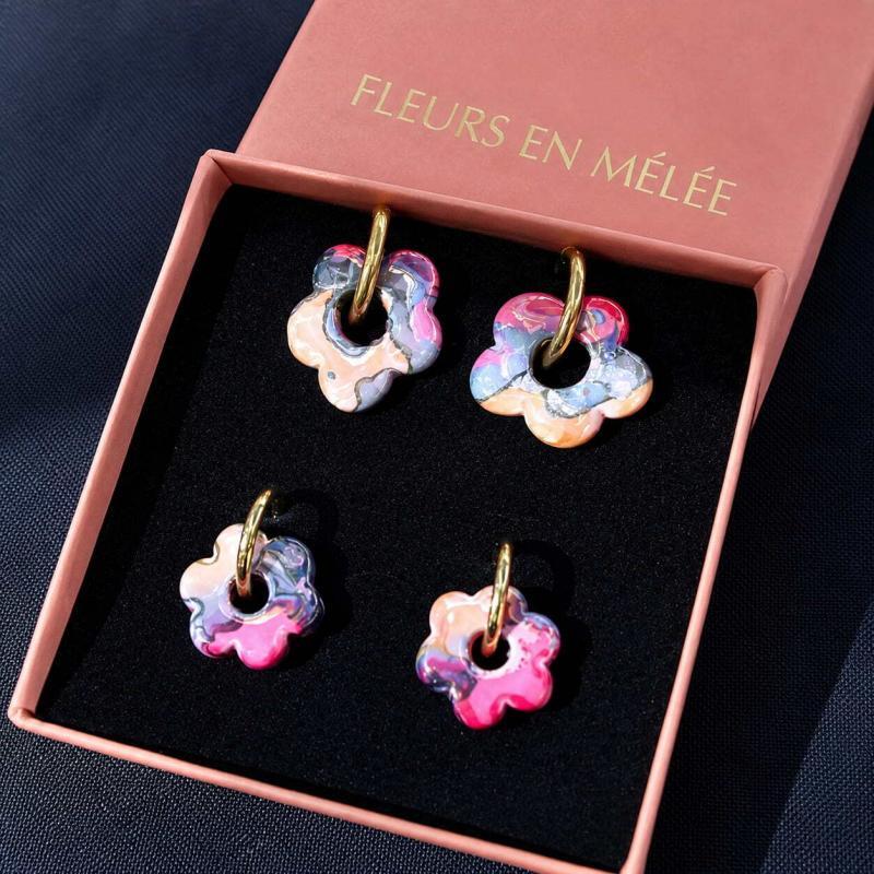Créoles interchangeables mini fleurs céramique