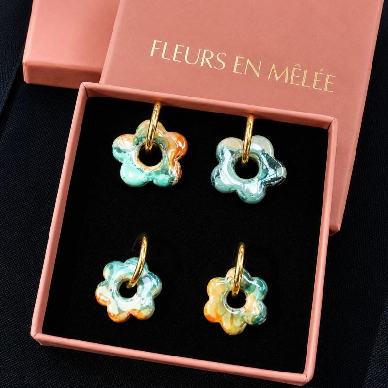 Créoles interchangeables mini fleurs céramique