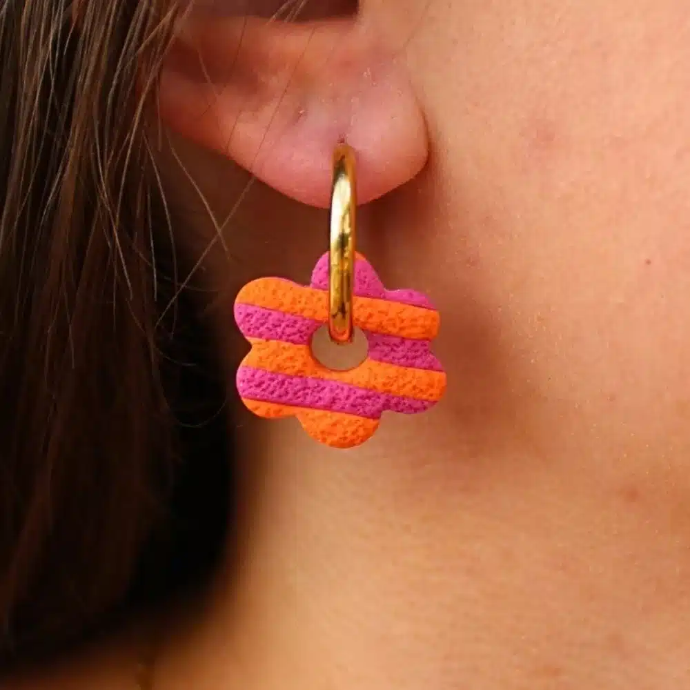 Fleur rayée orange et rose