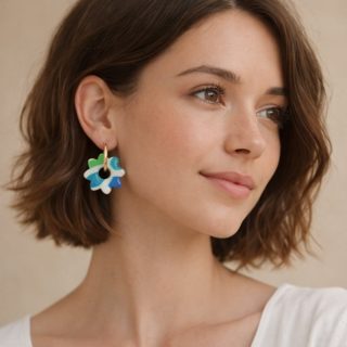 Créoles interchangeables fleur blanche colorée