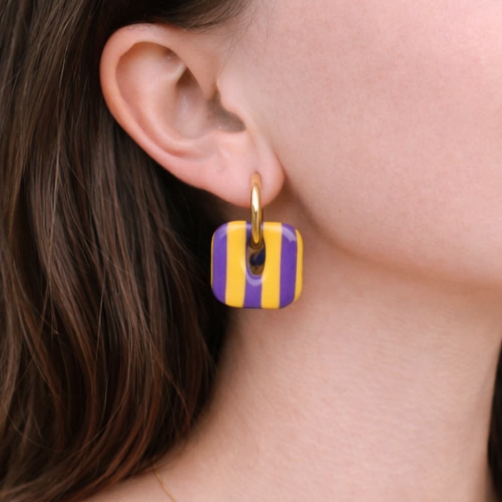 créoles interchangeables jaunes et violettes