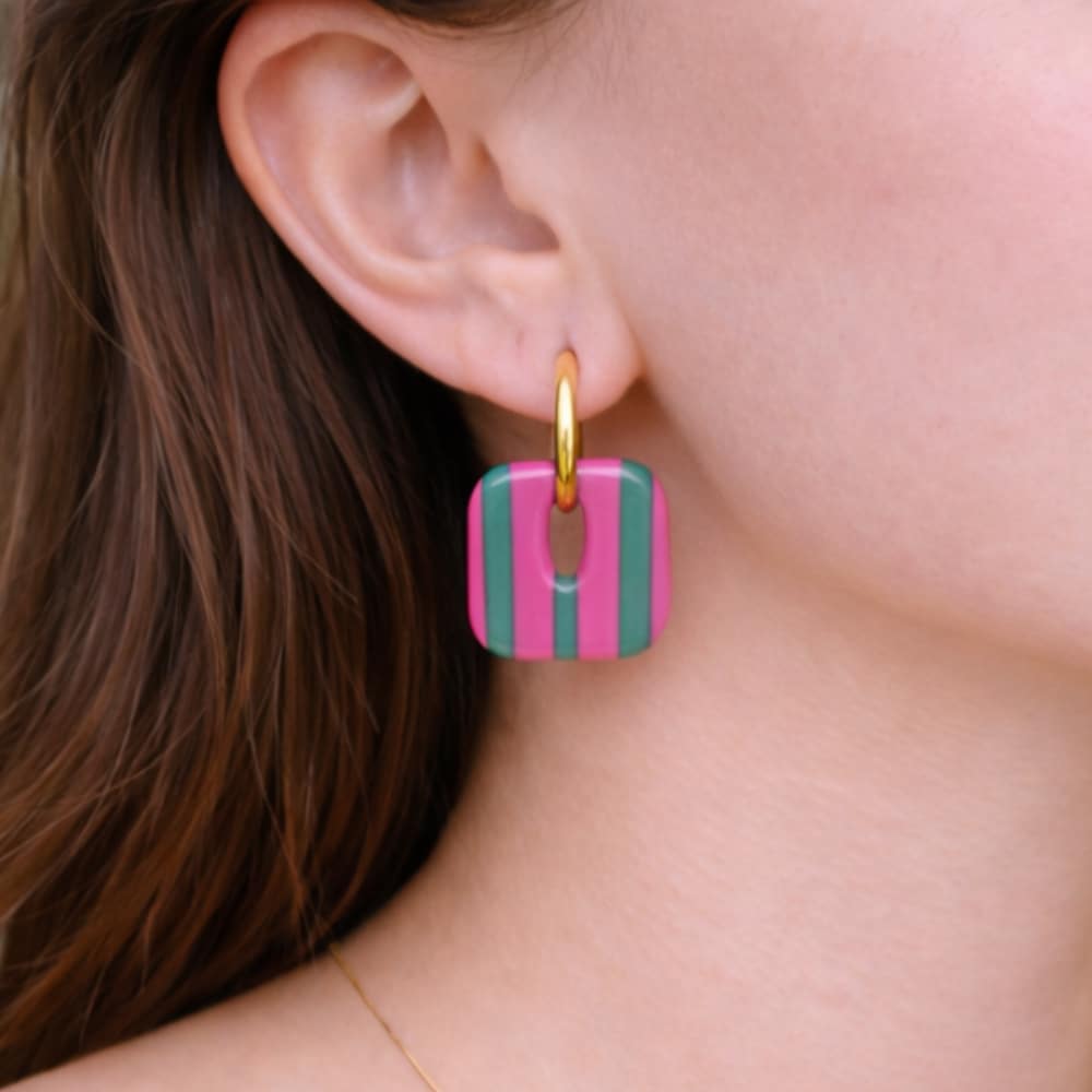 créoles interchangeables roses et vertes