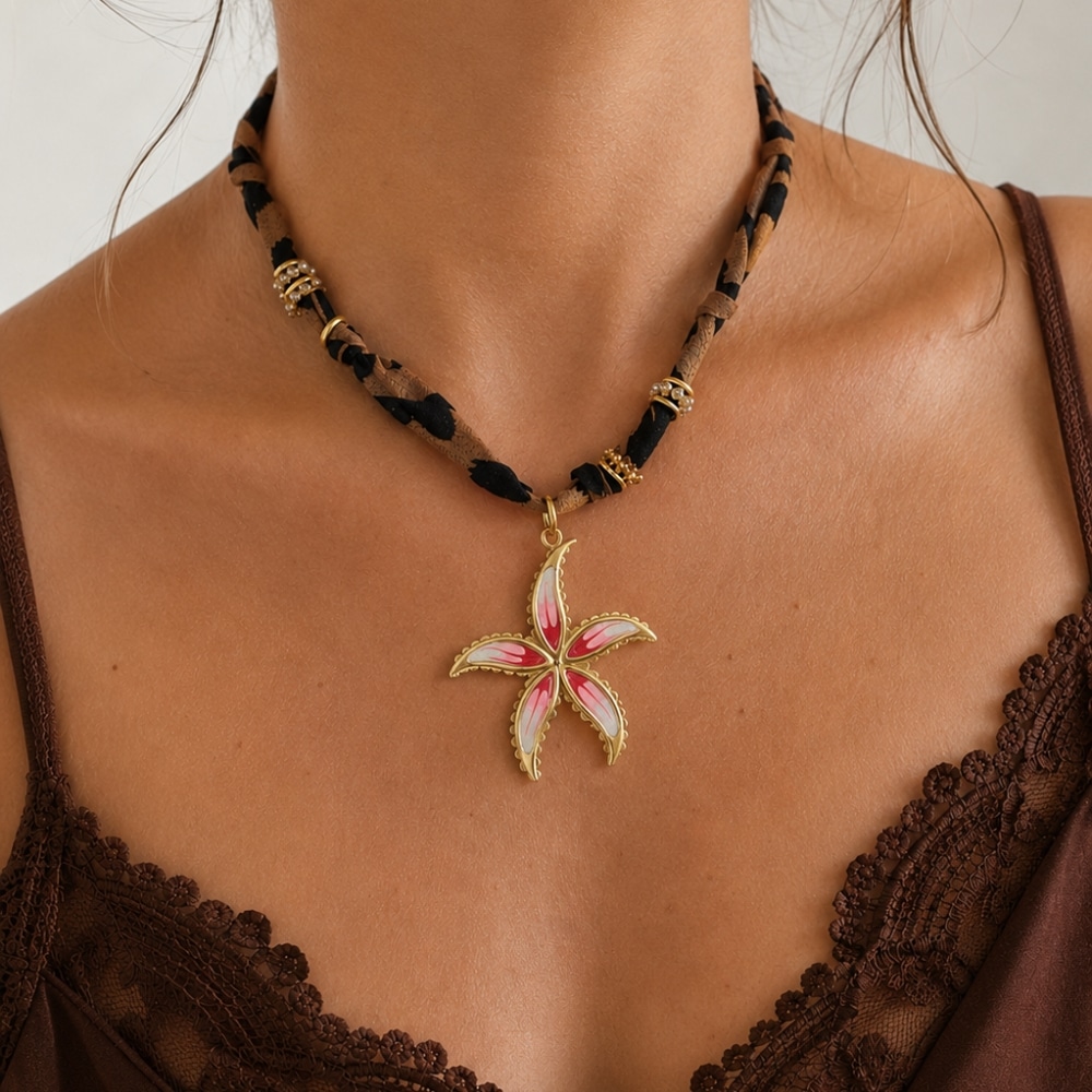 Collier foulard fleur rose