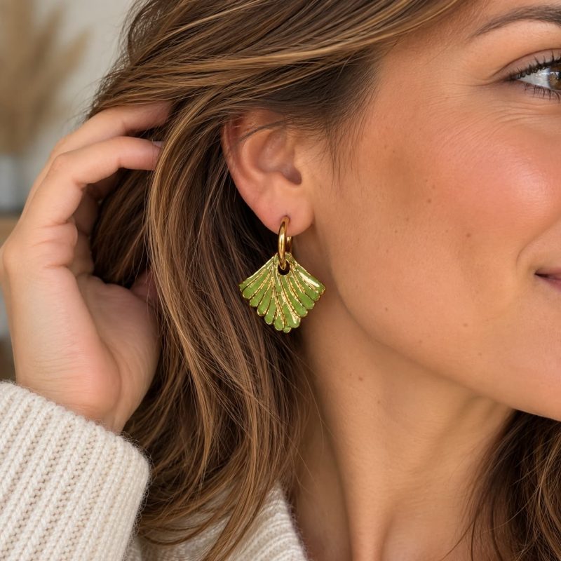 Créoles interchangeables losange vert